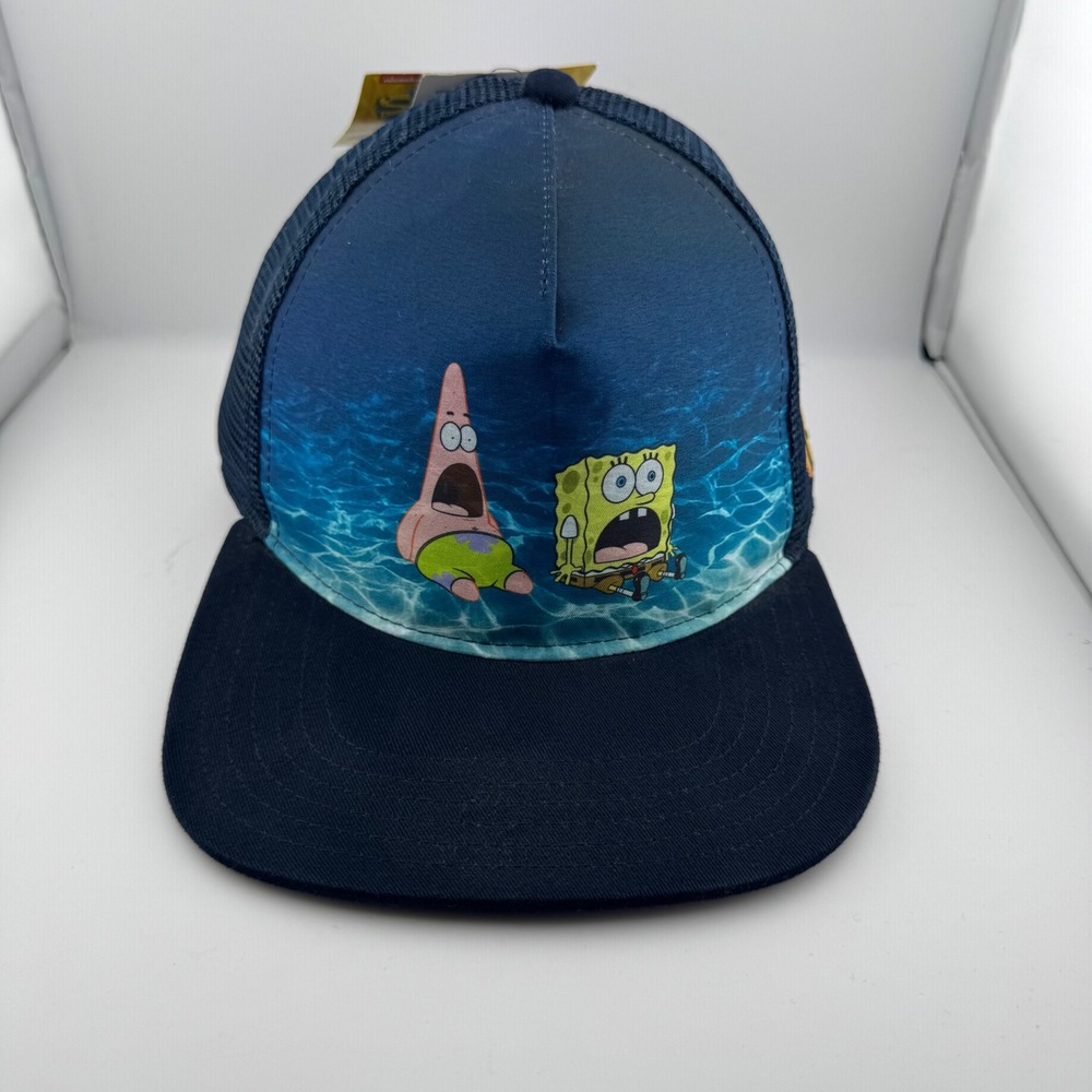 Nickelodeon SpongeBob SquarePants Trucker Hat OS Navy Blue NWT Graphic Snapback